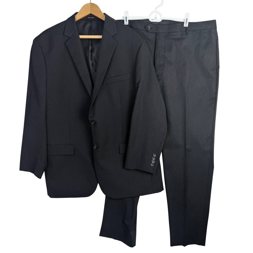 Pronto Uomo Platinum Mens 100% Wool Suit Charcoal Grey 48L Jacket 42R Pant